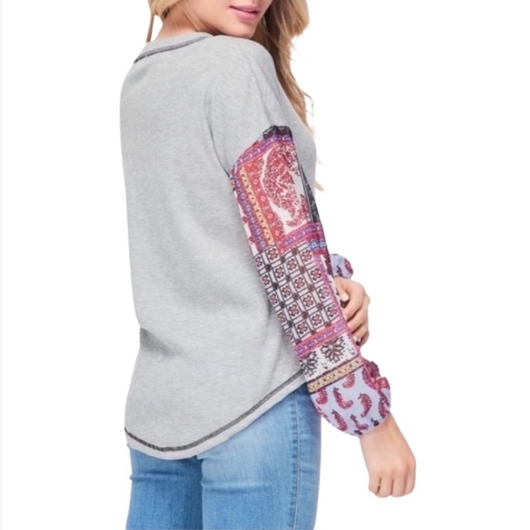 NWT- Baea Boho Mixed Long Sleeve Boho Top - Picture 3 of 6